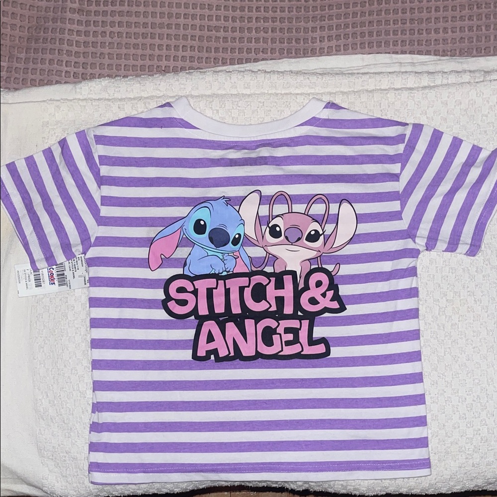 Disney Stitch & Angel Purple Striped Kids Tee